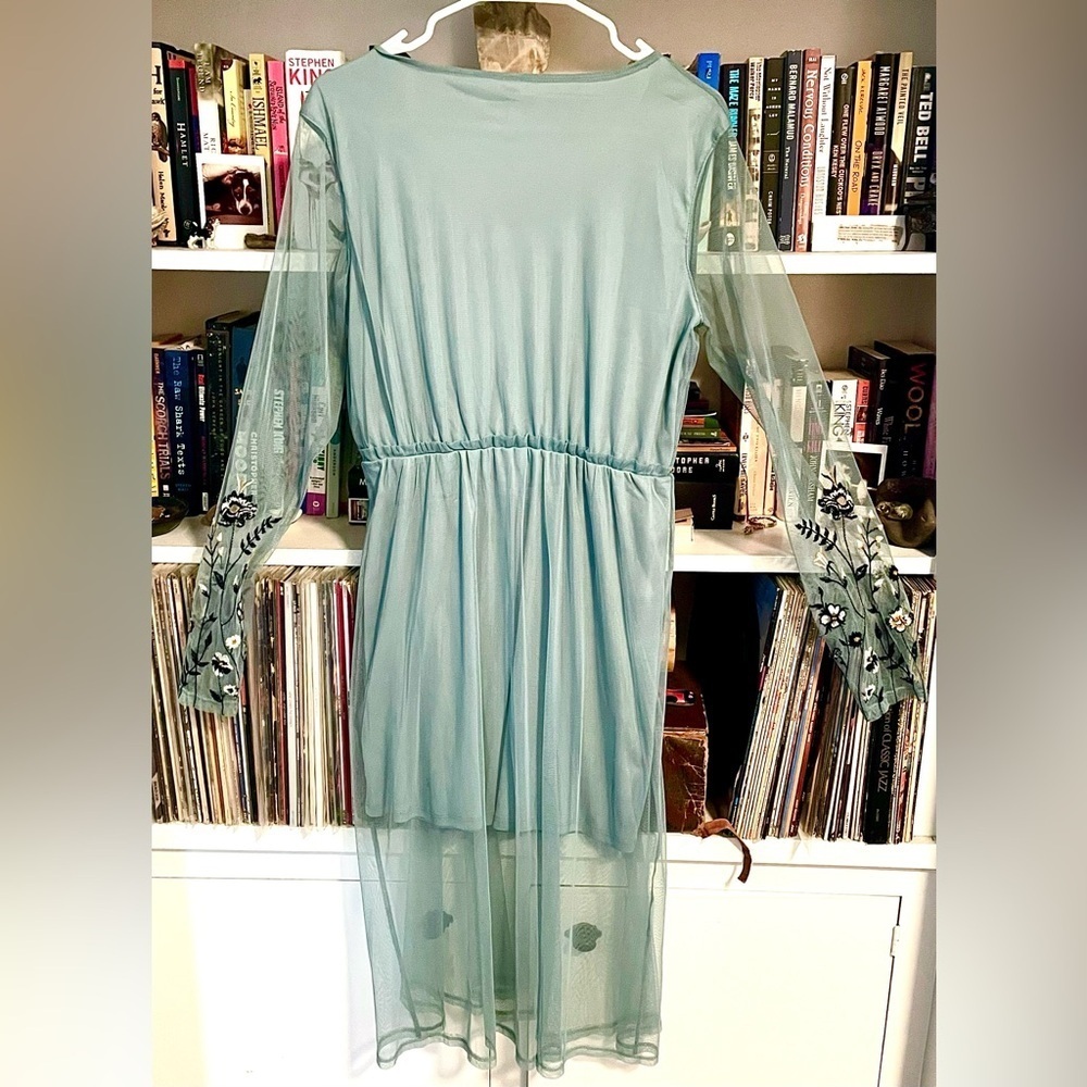 Xhilaration Embroidered Boho Mesh Midi Dress Blue-Sage Cottagecore Size Medium - Picture 6 of 15